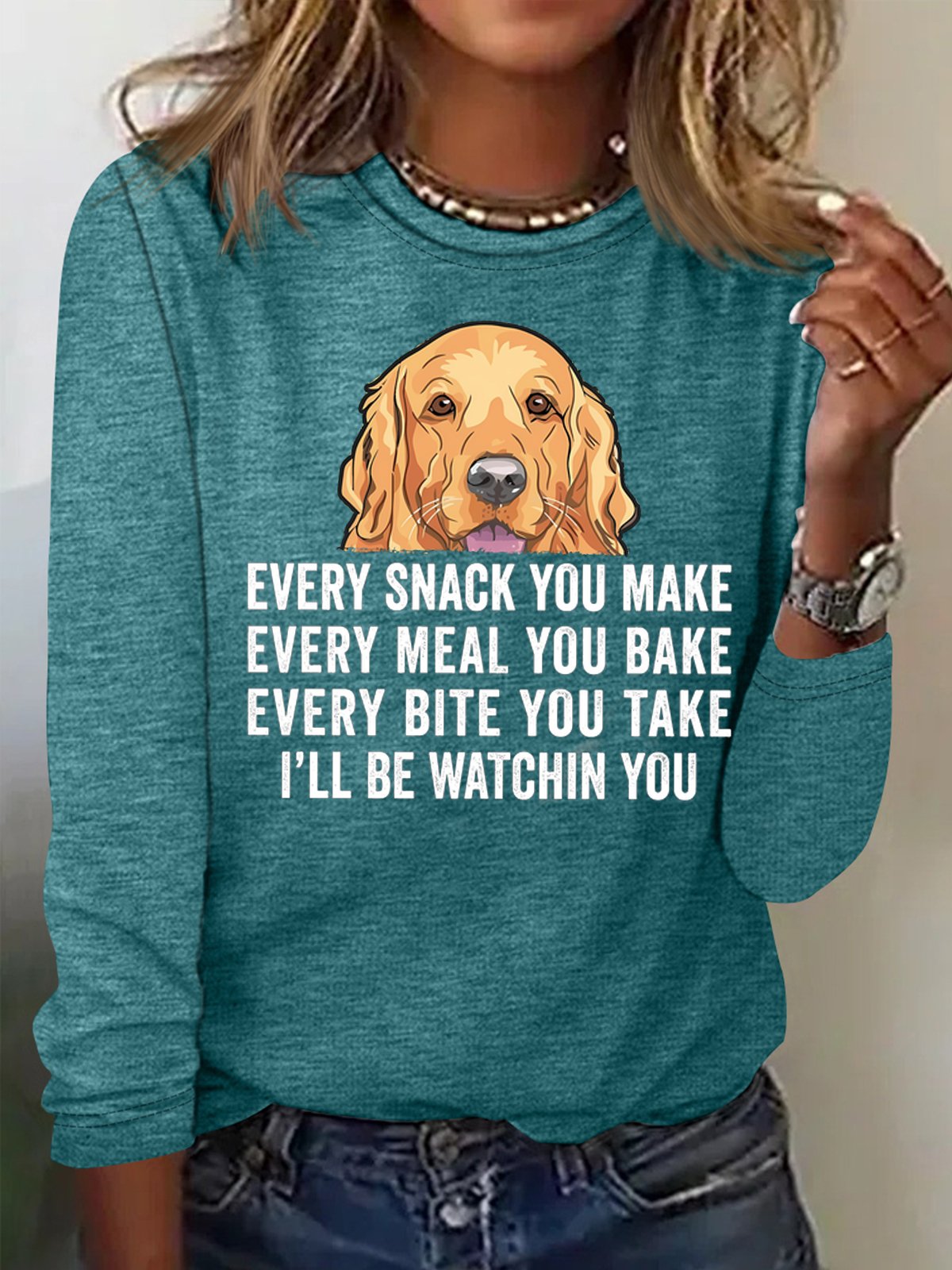 Women Text Letters Crew Neck Cotton-Blend Long Sleeve Casual Daily Spring/Fall Blouse