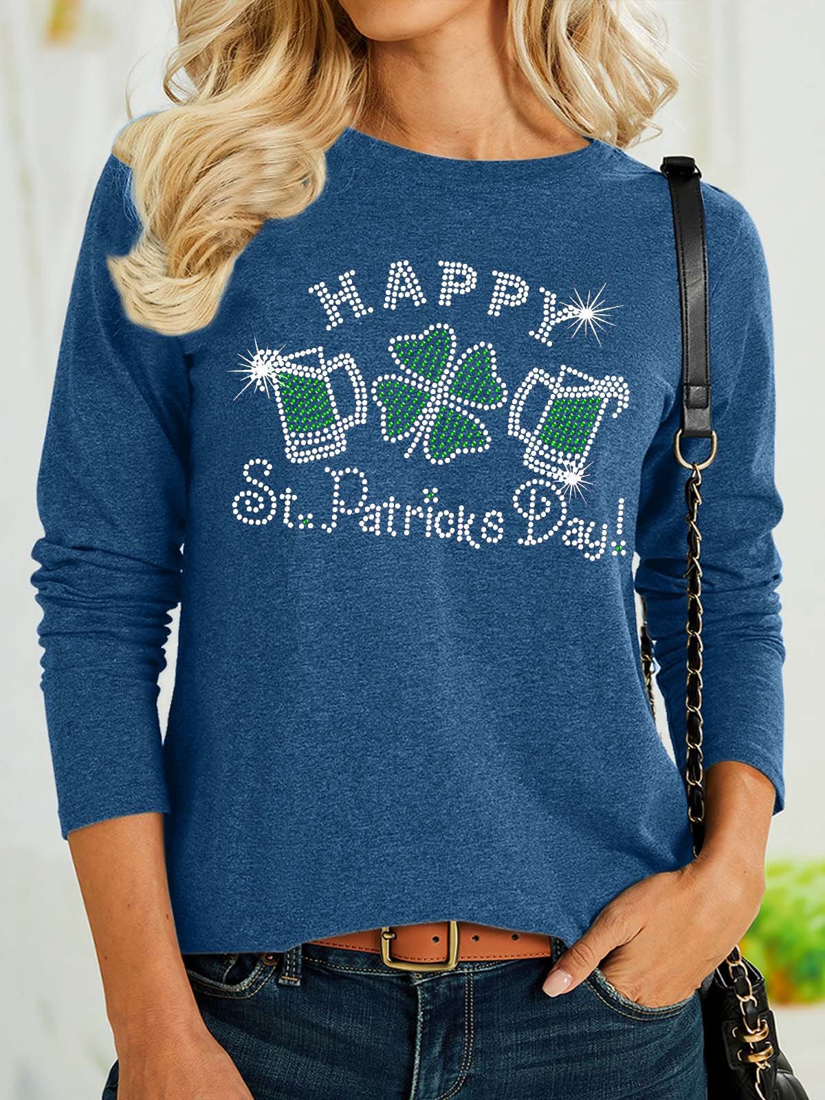 Women’s Happy St.Patrick’s Day Casual Polyester Cotton Loose Text Letters Shirt