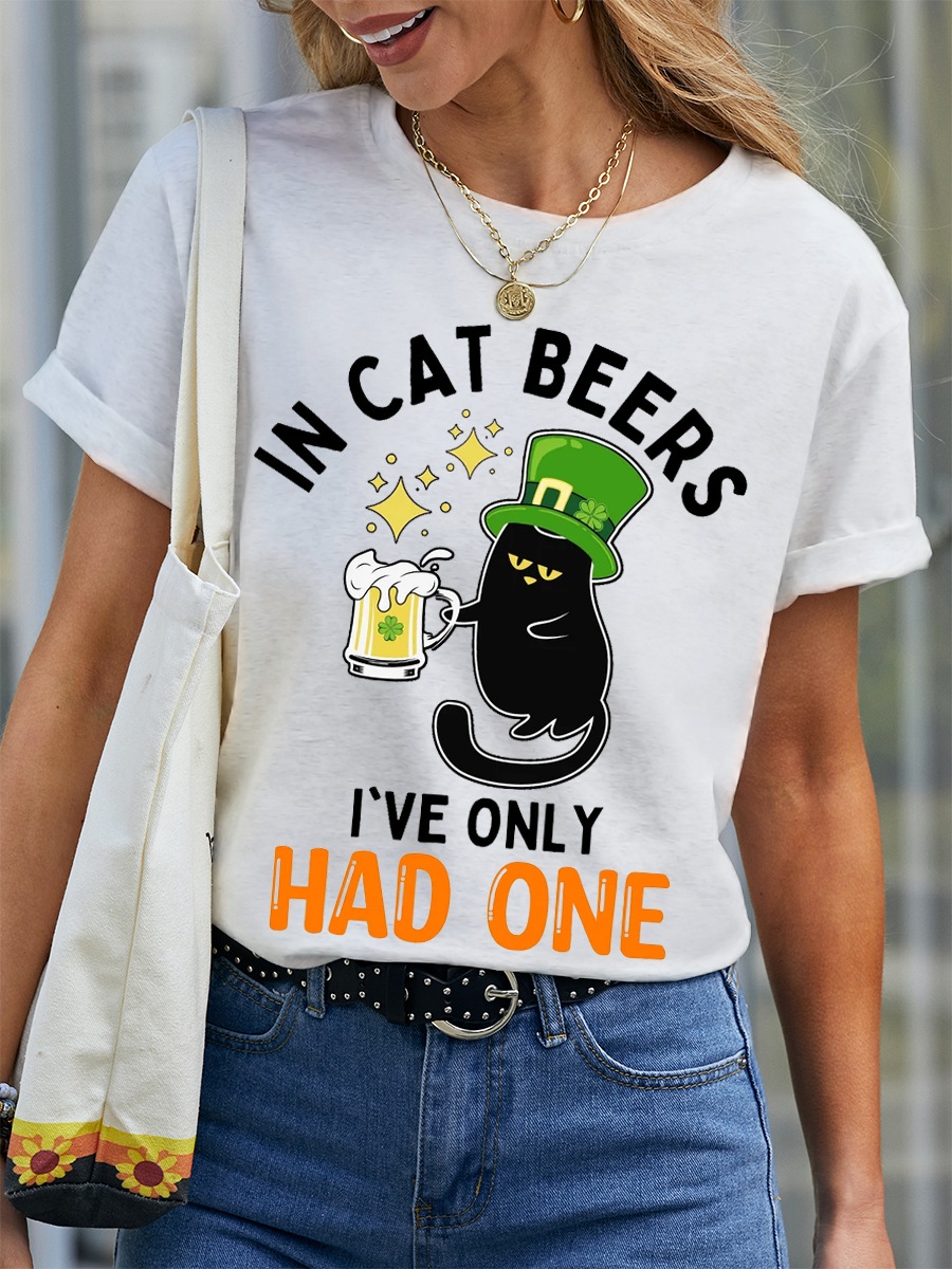 Women's Funny Cat St Patrick’s Day Crew Neck Simple T-Shirt