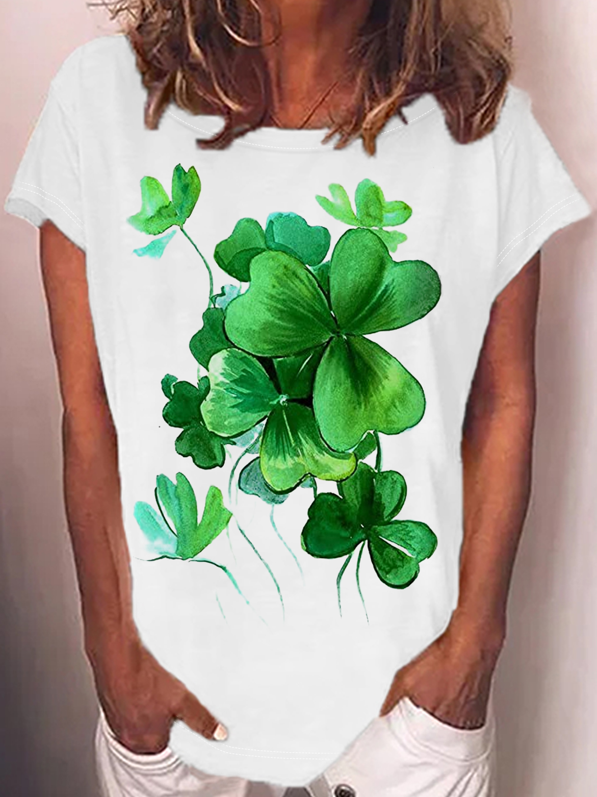 Women‘s St. Patricks Day Irish Shamrock Print Casual T-Shirt