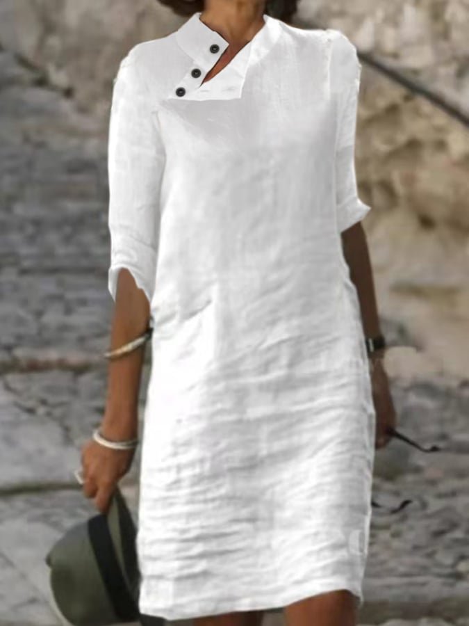 Women's Midi Dress Cotton And Linen Dress Regular Fit Casual Dress
