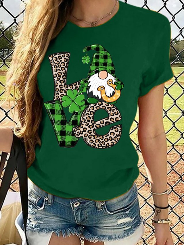Women's LOVE Patrick Day Gnomes Shamrock Lucky Casual T-Shirt
