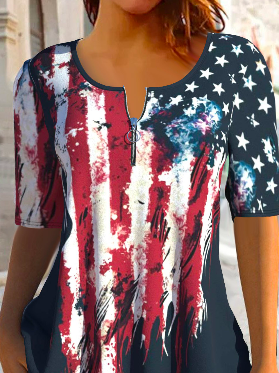 Loose America Flag Casual Jersey Shirt