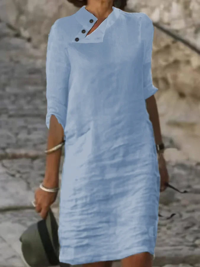 Women's Midi Dress Cotton And Linen Dress Regular Fit Casual Dress