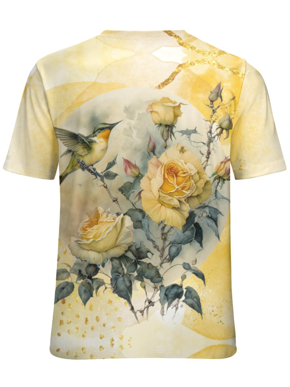 Women's Yellow Floral Bird Simple Loose T-Shirt