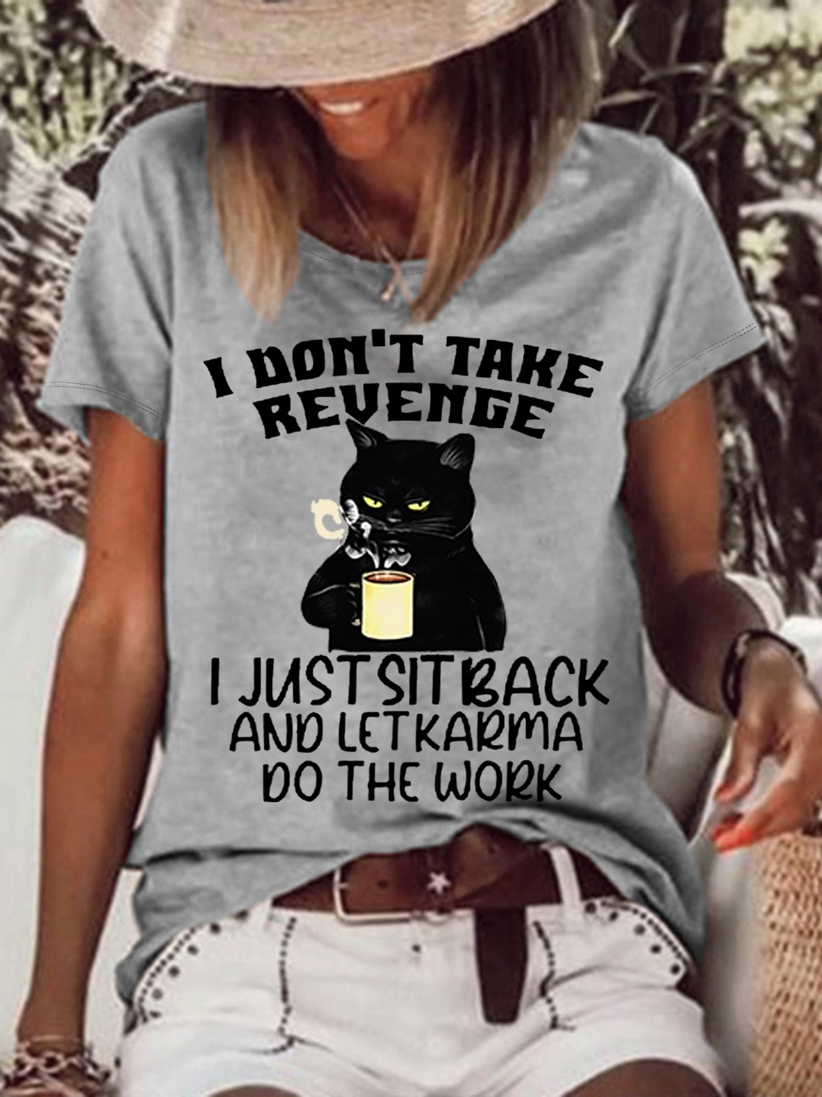 Women's I Don't Take Revenge I Just Sit Back And Let Karma Casual Letters T-Shirt