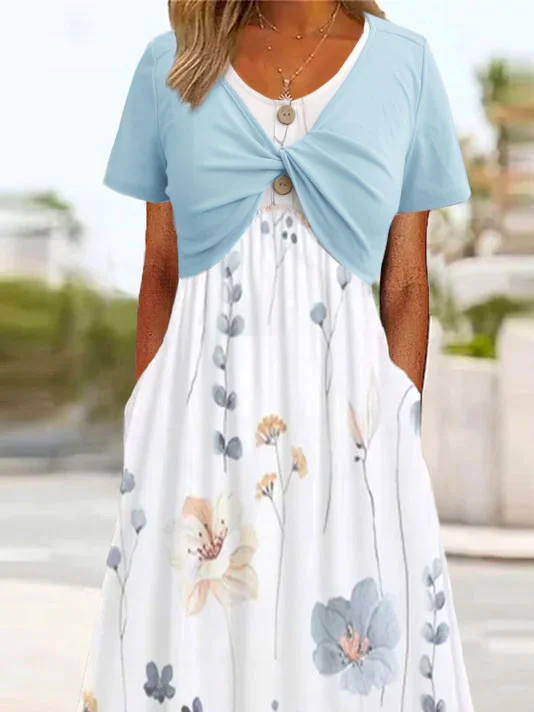 Casual Floral Short Sleeve Two-Piece Set