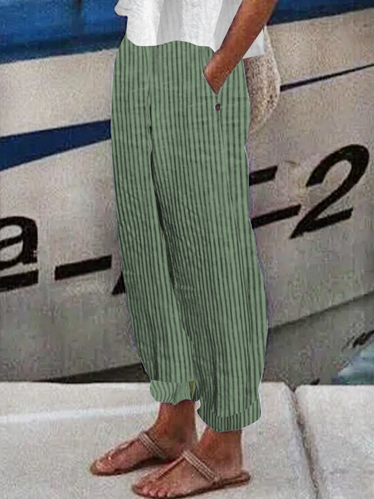 Striped Pocket Design Loose Pants