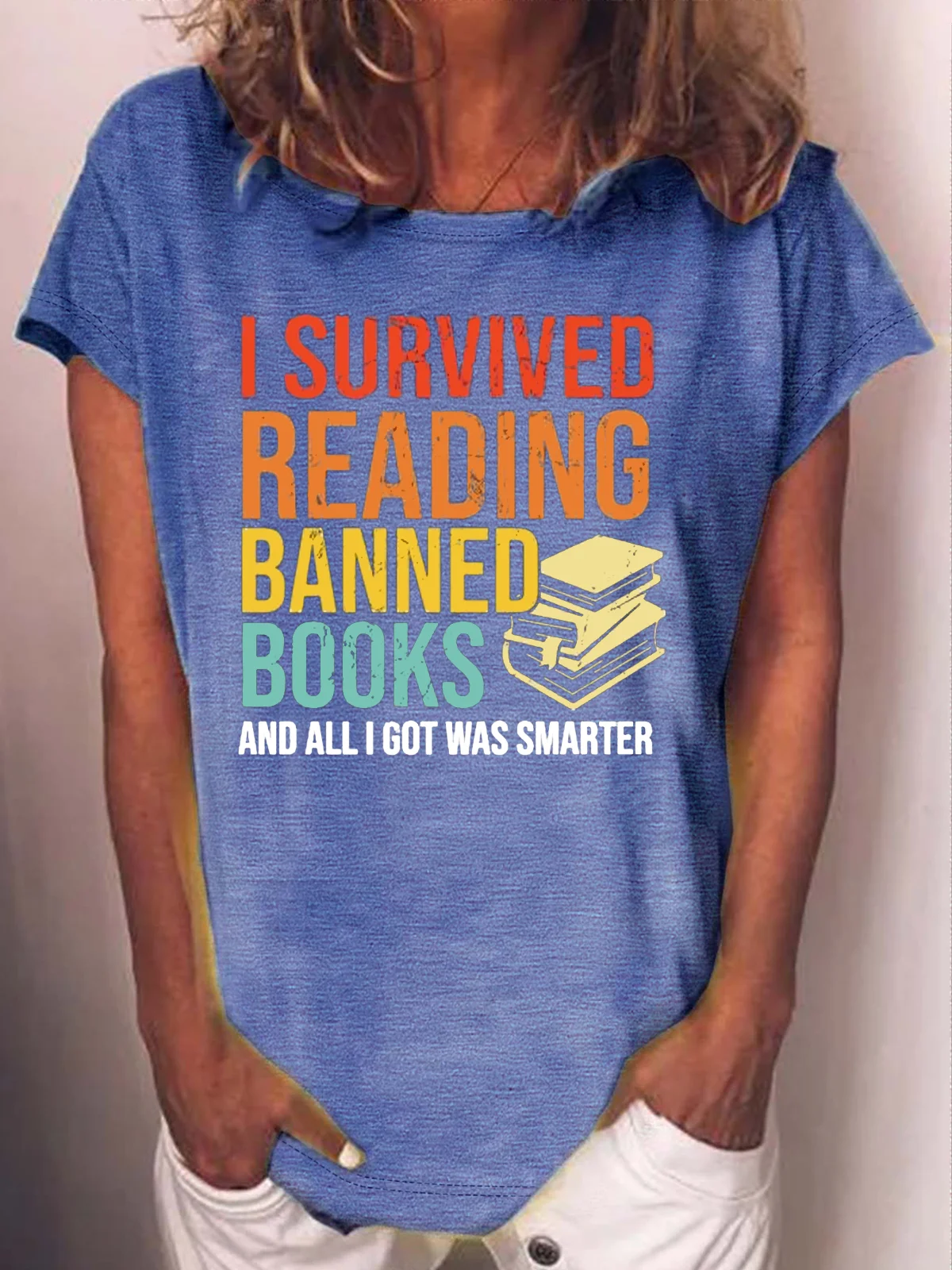 Women's I survived reading banned books and all I got was smarter Letters Casual T-Shirt