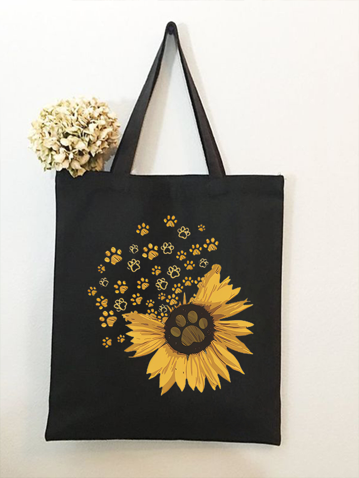 Women's Cute Dog Simple Sunflower Shopping Tote