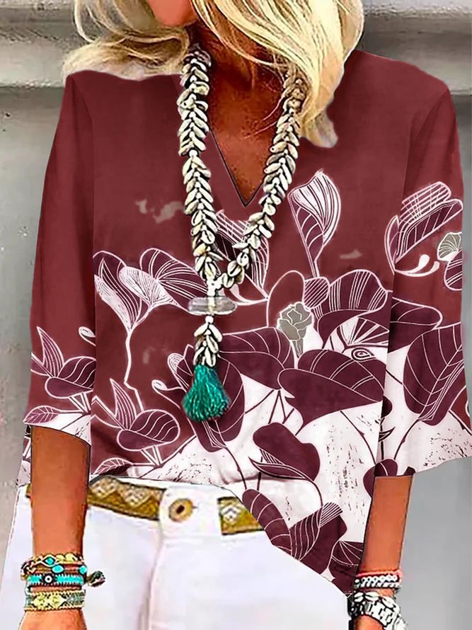 Floral Casual V Neck Shirt