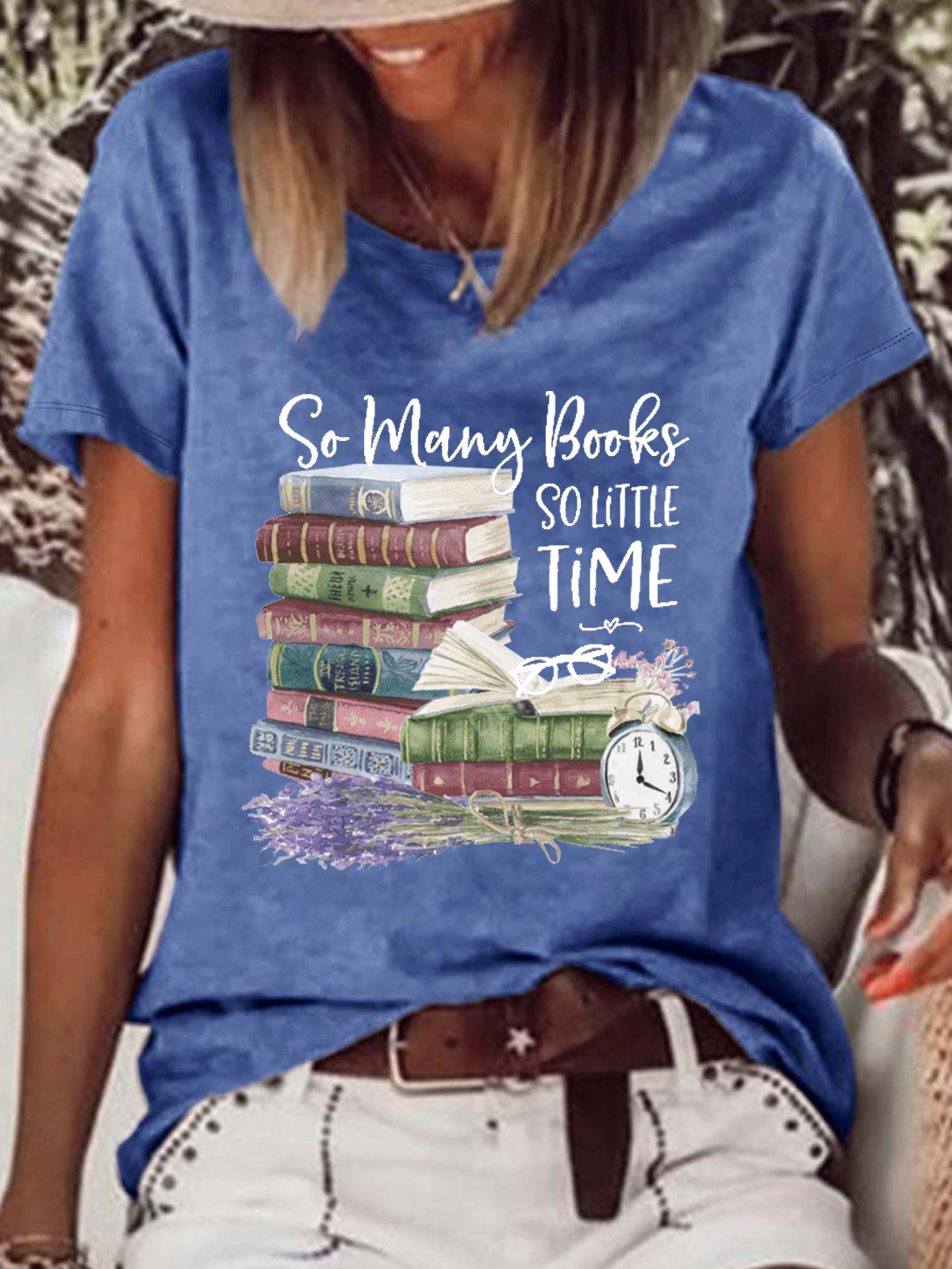 Women's So Many Books SO Little Time Cotton-Blend Cat Casual T-Shirt