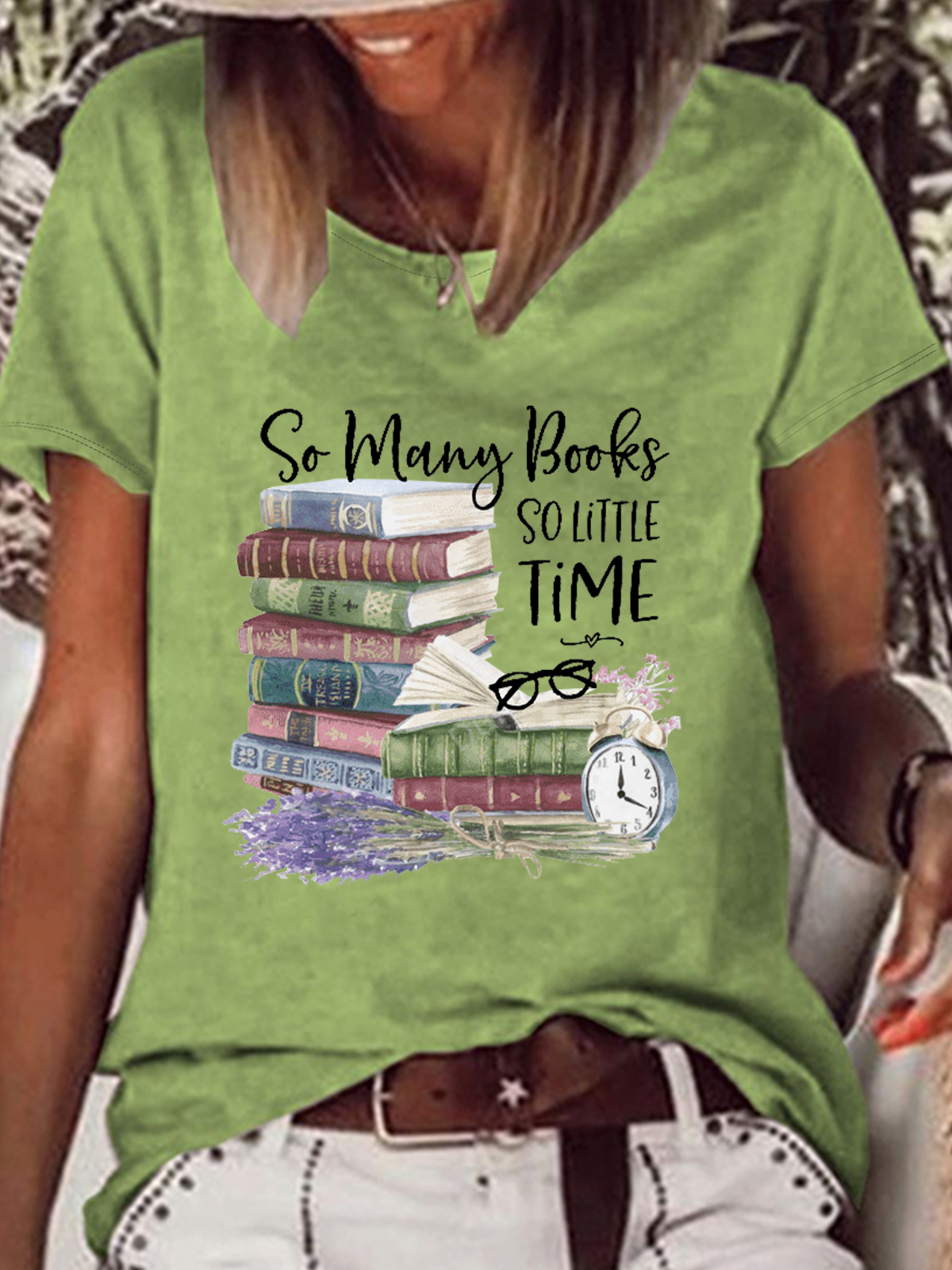 Women's So Many Books SO Little Time Cotton-Blend Cat Casual T-Shirt