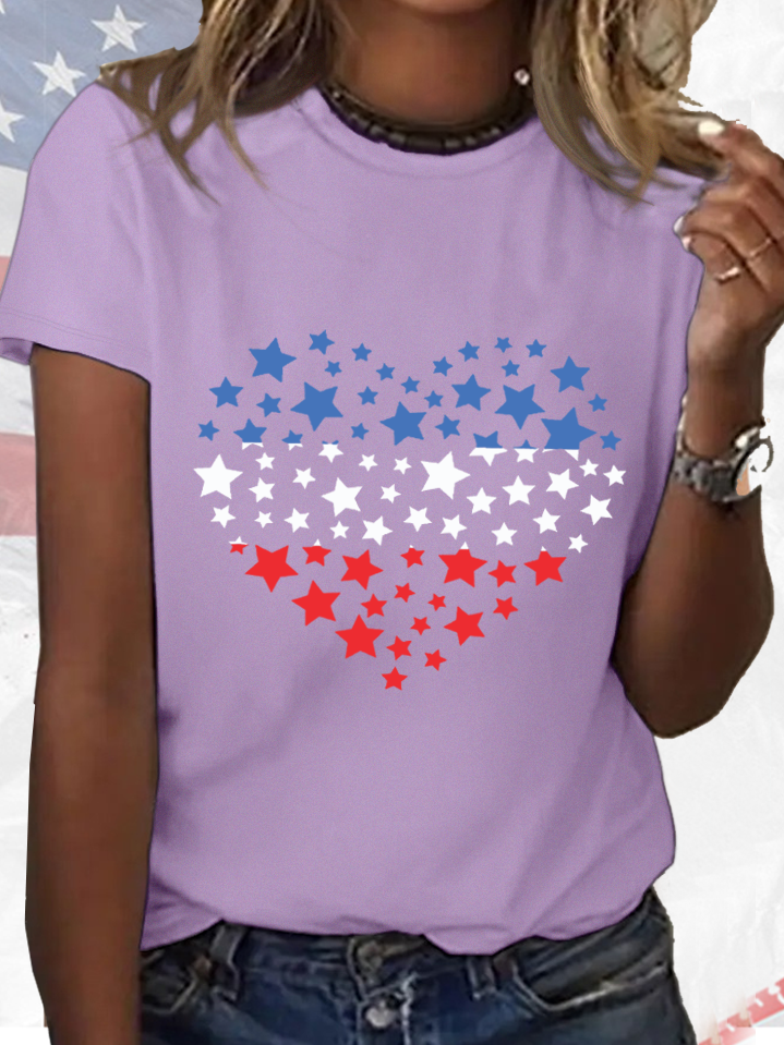 Women's Cotton Loose Heart 4th of July T-Shirt