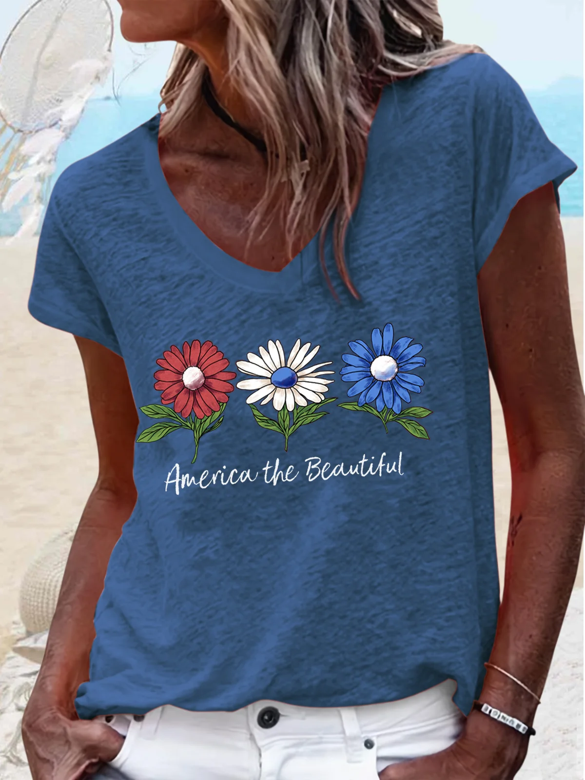 Women's America the Beautiful Daisies Casual T-Shirt