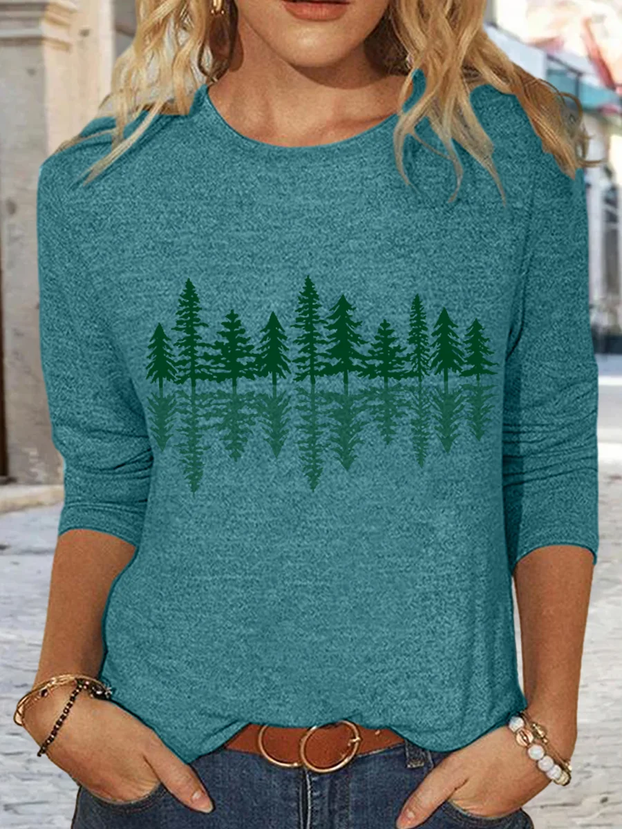 Women's Tree Simple Regular Fit Crew Neck Shirt