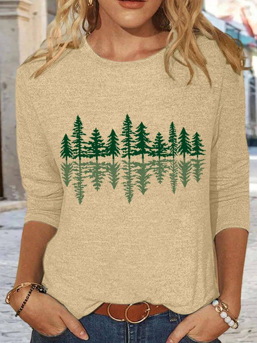 Women's Tree Simple Regular Fit Crew Neck Shirt