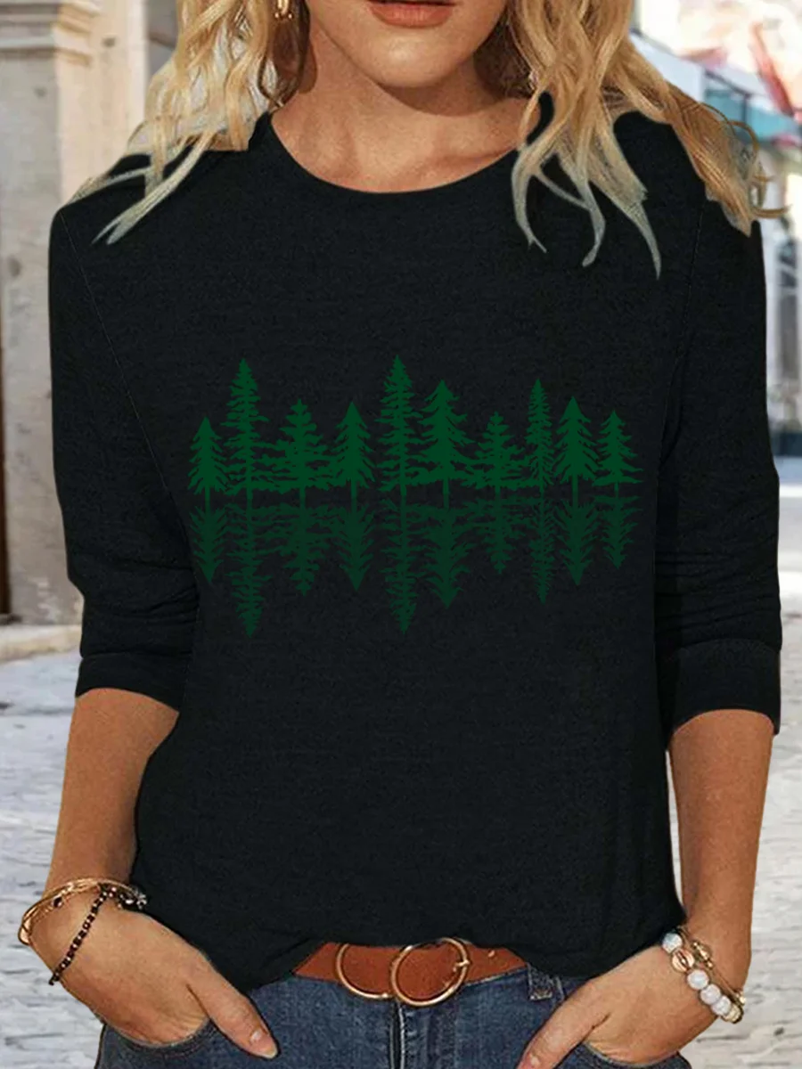 Women's Tree Simple Regular Fit Crew Neck Shirt