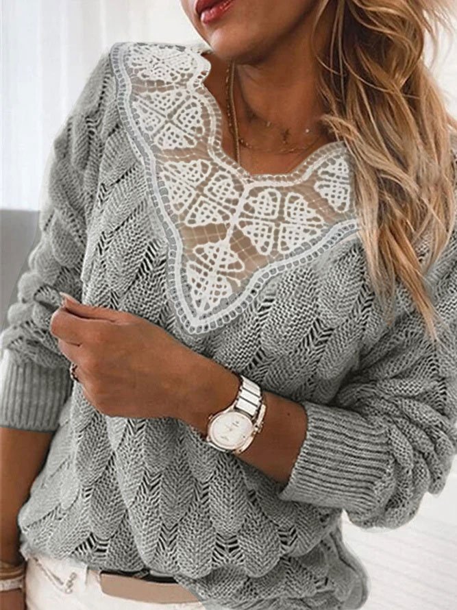 Knitted Long Sleeve Paneled Sweater