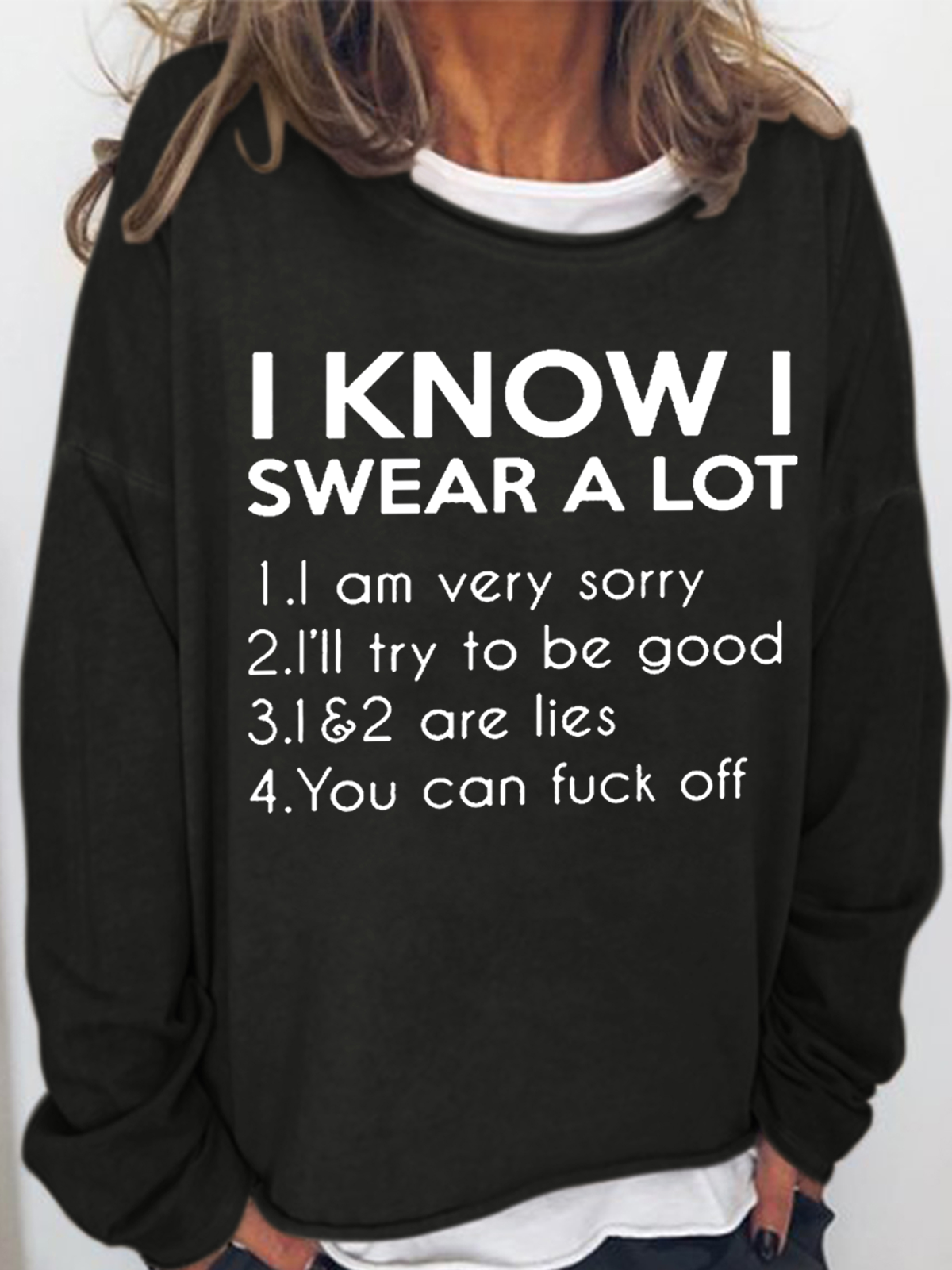 Women's I Know Swear A Lot Regular Fit Crew Neck Casual Sweatshirt