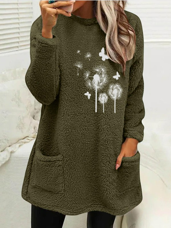 Loose Casual Fluff/Granular Fleece Fabric Dandelion Sweatshirt