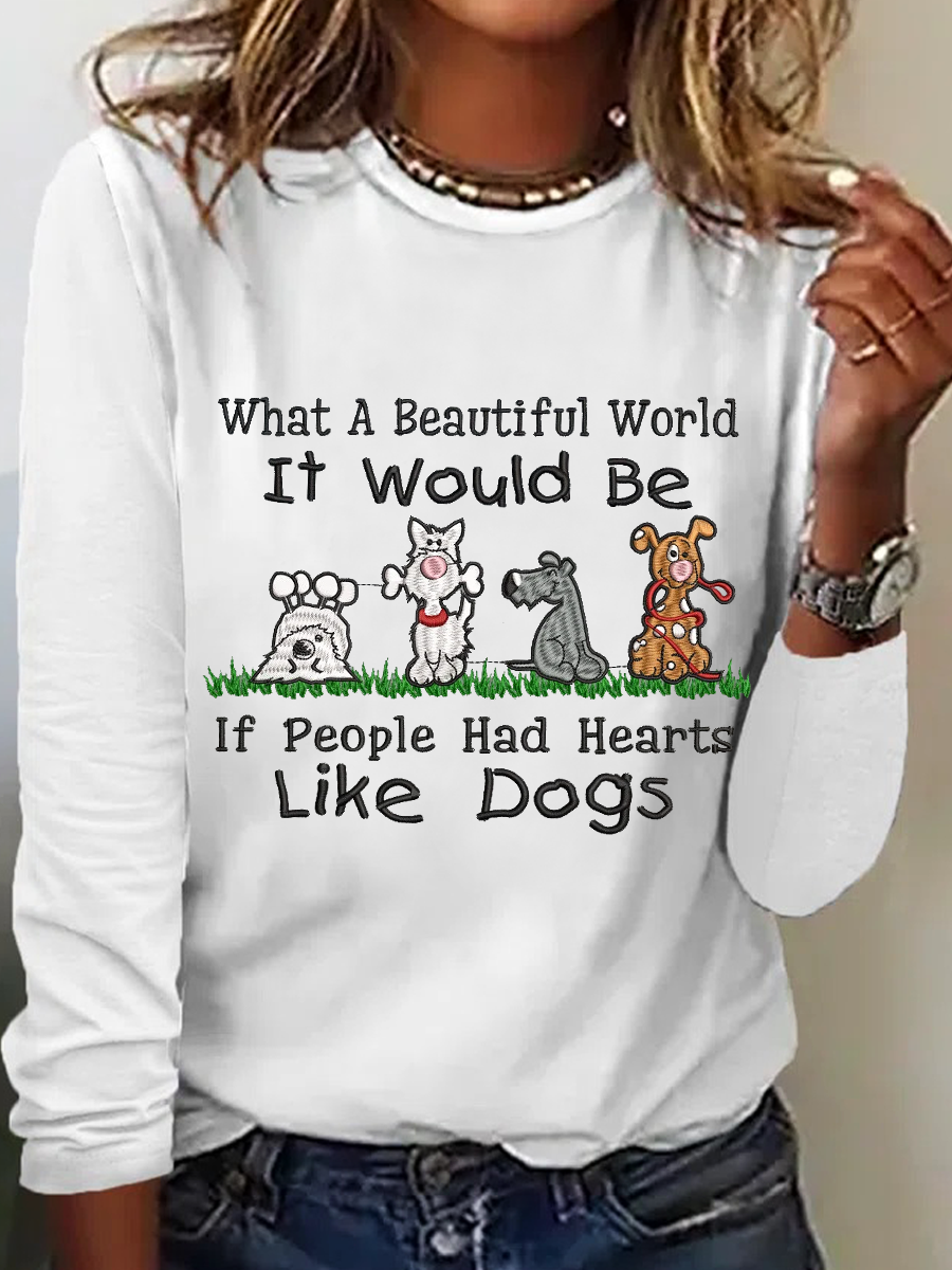 Women's Love Dogs Cotton-Blend Casual Long Sleeve Shirt
