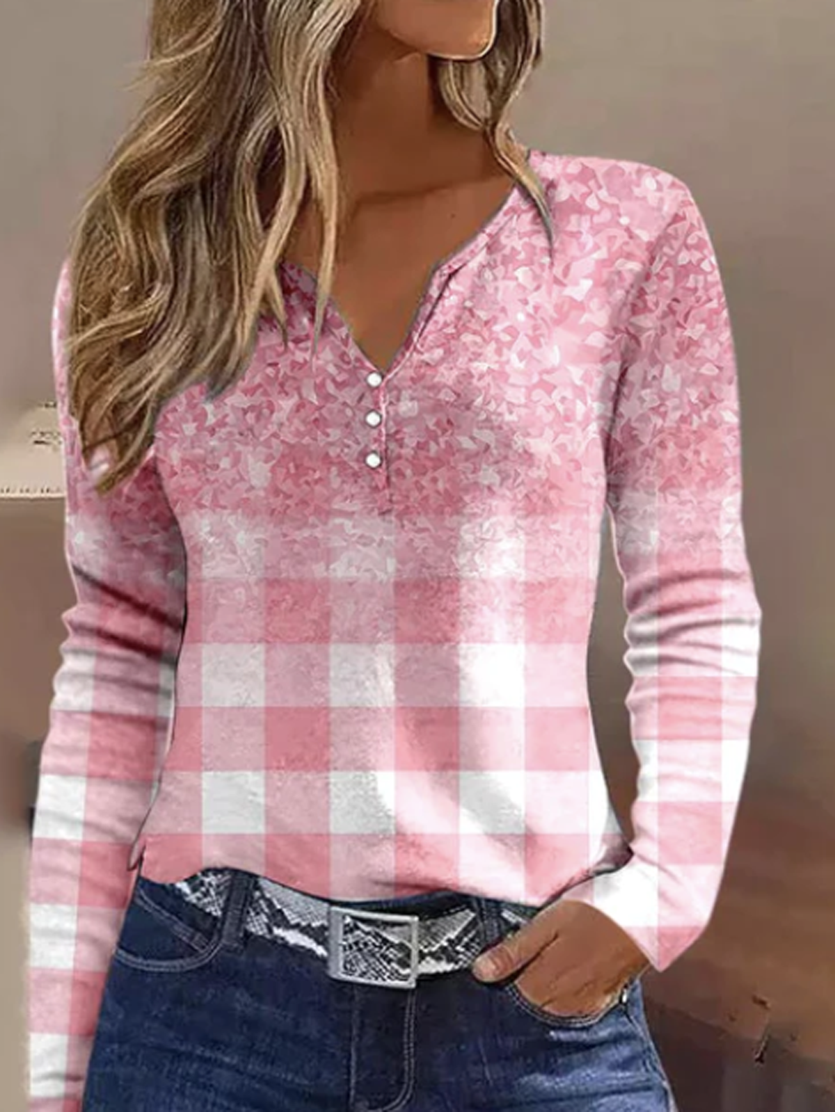 Casual Plaid Buttoned T-Shirt