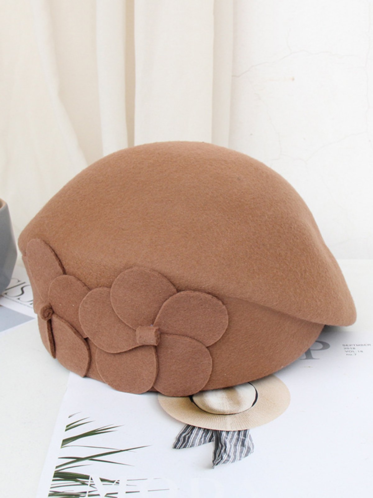 Elegant Floral Wool-Blend Beret