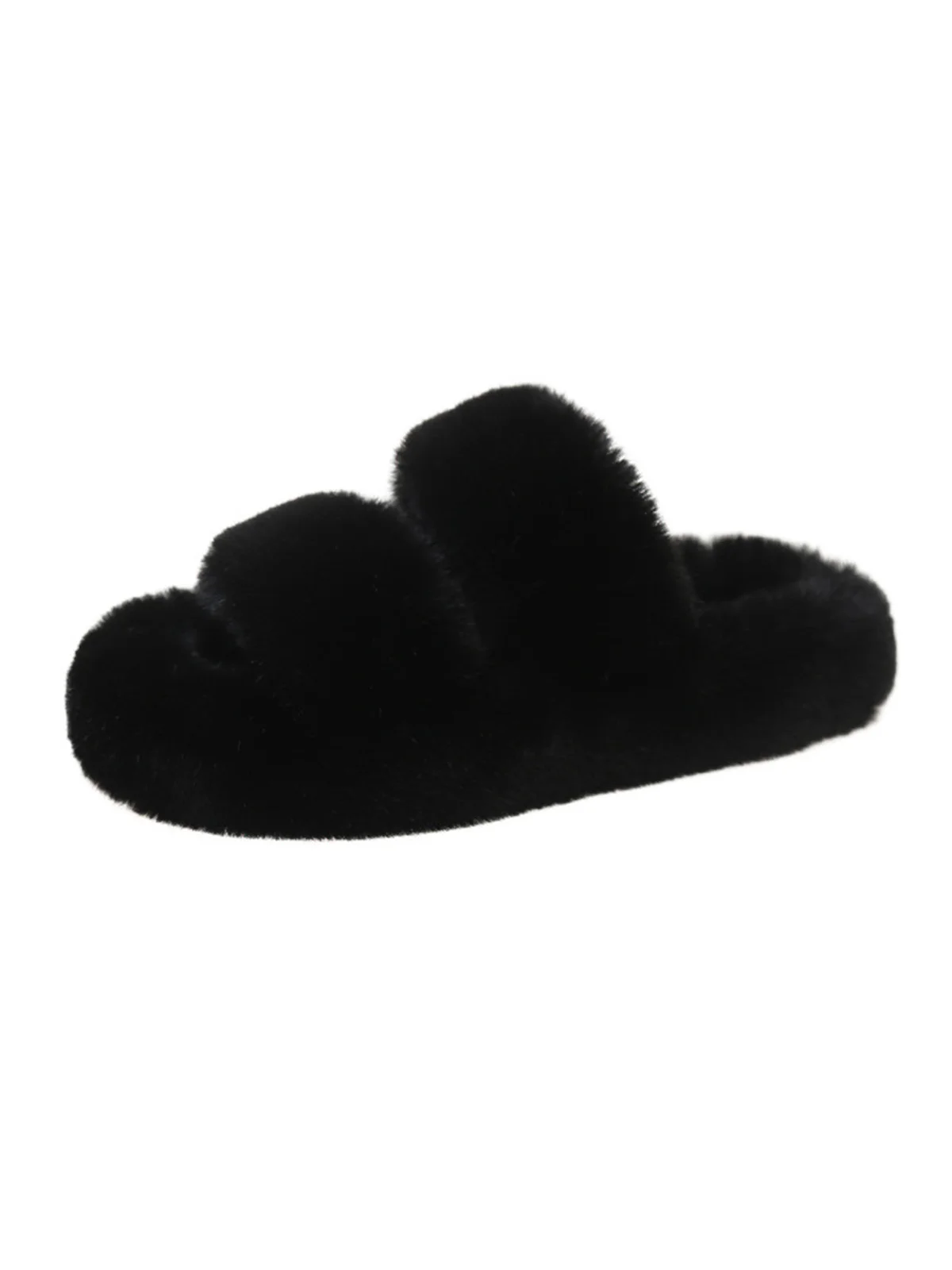 Casual Color Block Double Strap Fluffy Slippers