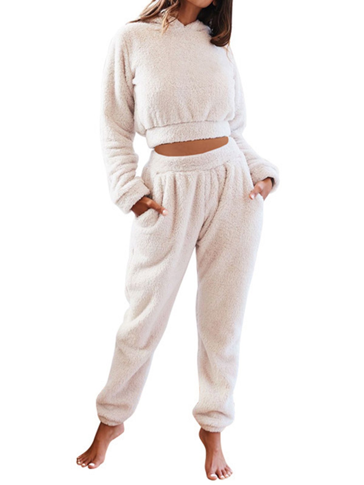 Casual Hooded Loose Plain Two-Piece Set