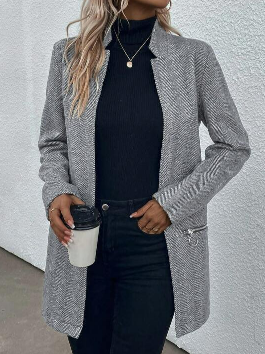 Casual Loose Zipper Herringbone Jacket