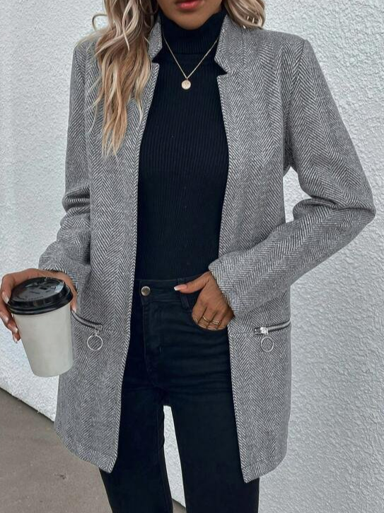 Casual Loose Zipper Herringbone Jacket