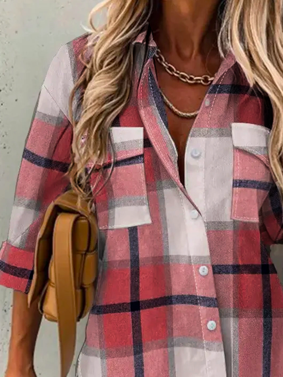 Casual Plaid Shirt Collar Blouse