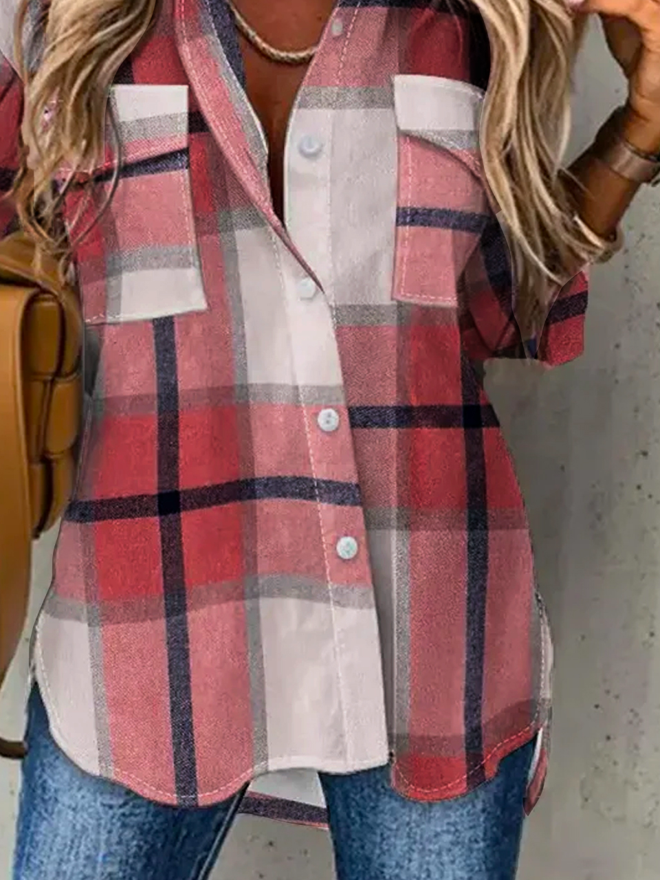 Casual Plaid Shirt Collar Blouse