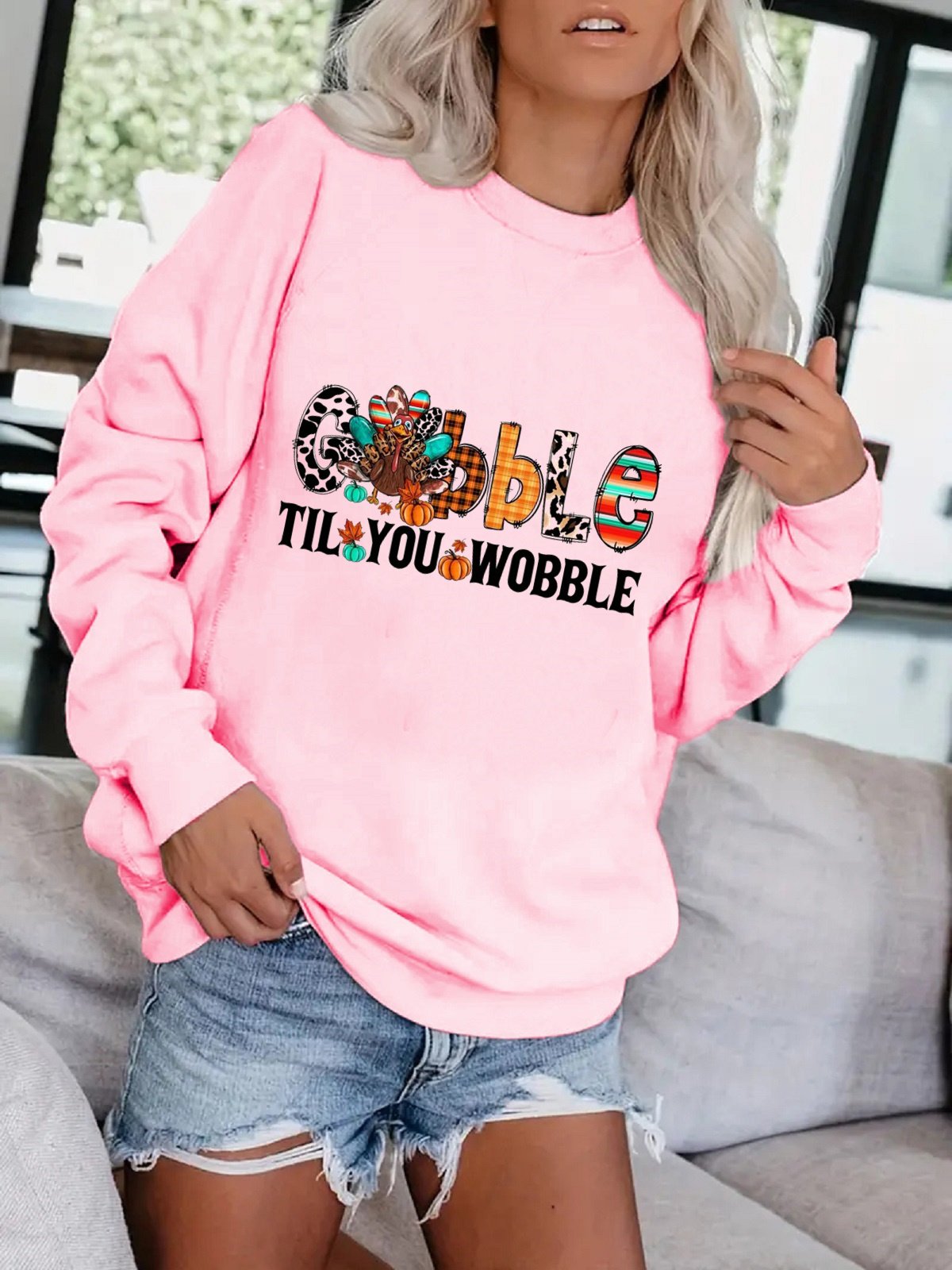 Casual Loose Text Letters Crew Neck Sweatshirt
