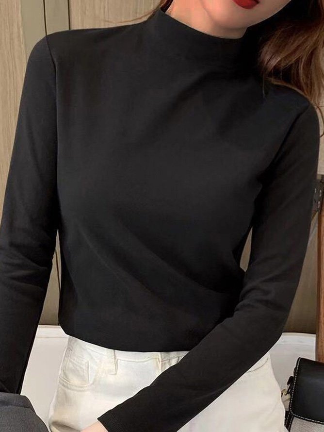 Half Turtleneck Casual Plain T-Shirt