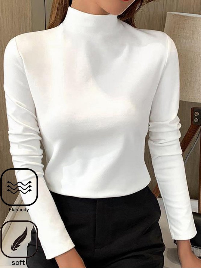 Half Turtleneck Casual Plain T-Shirt