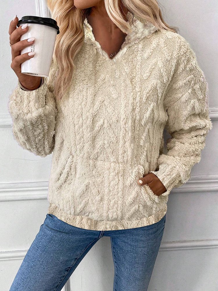 Ribbed V Neck Casual Sweatshirt