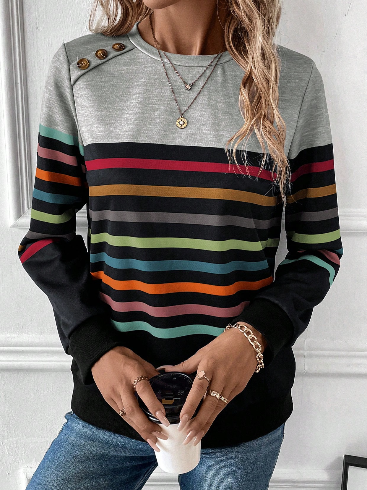 Striped Loose Casual Sweatshirt