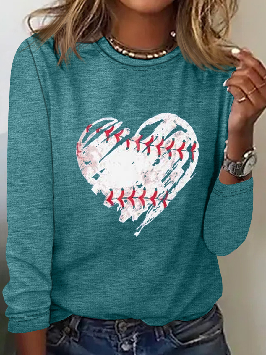 Baseball T-Shirts Women Game Day Tee Baseball Heart Graphic Casual Long Sleeve Top Valentine's Day Gifts