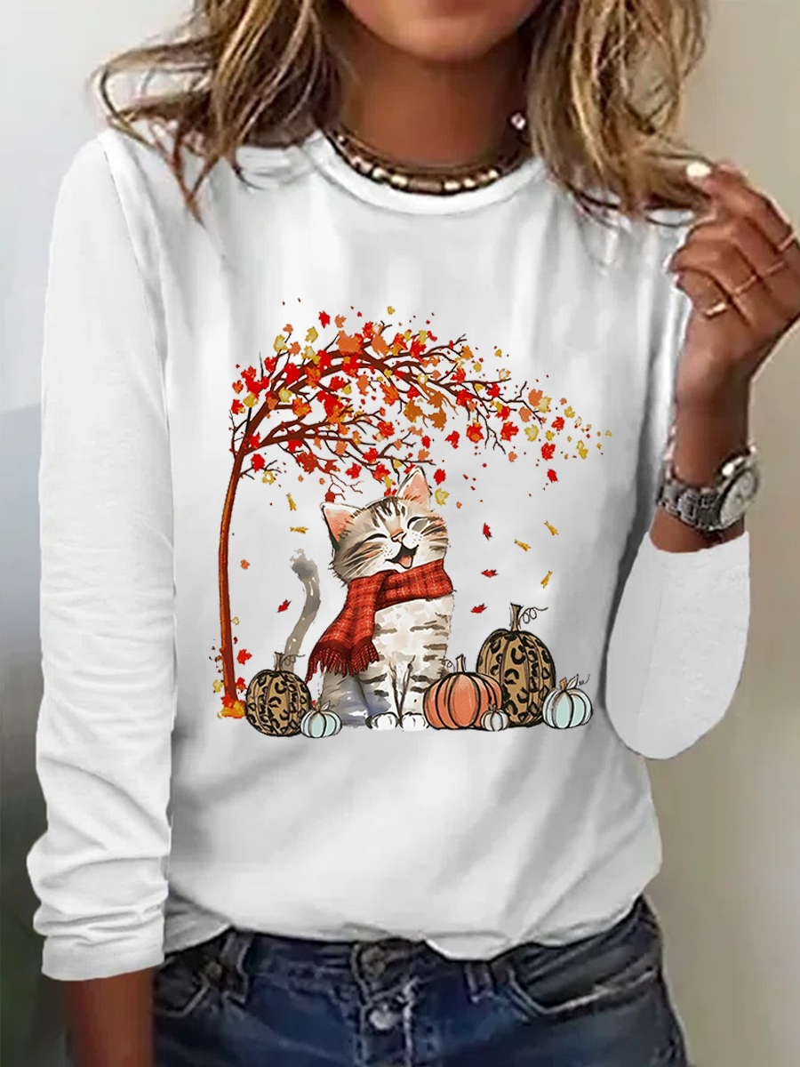 Autumn Cat Cotton-Blend Casual Shirt