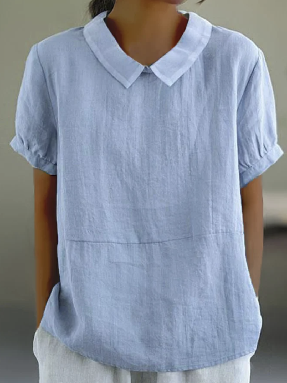 Plain Cotton Simple Shirt Collar Linen Style Blouse