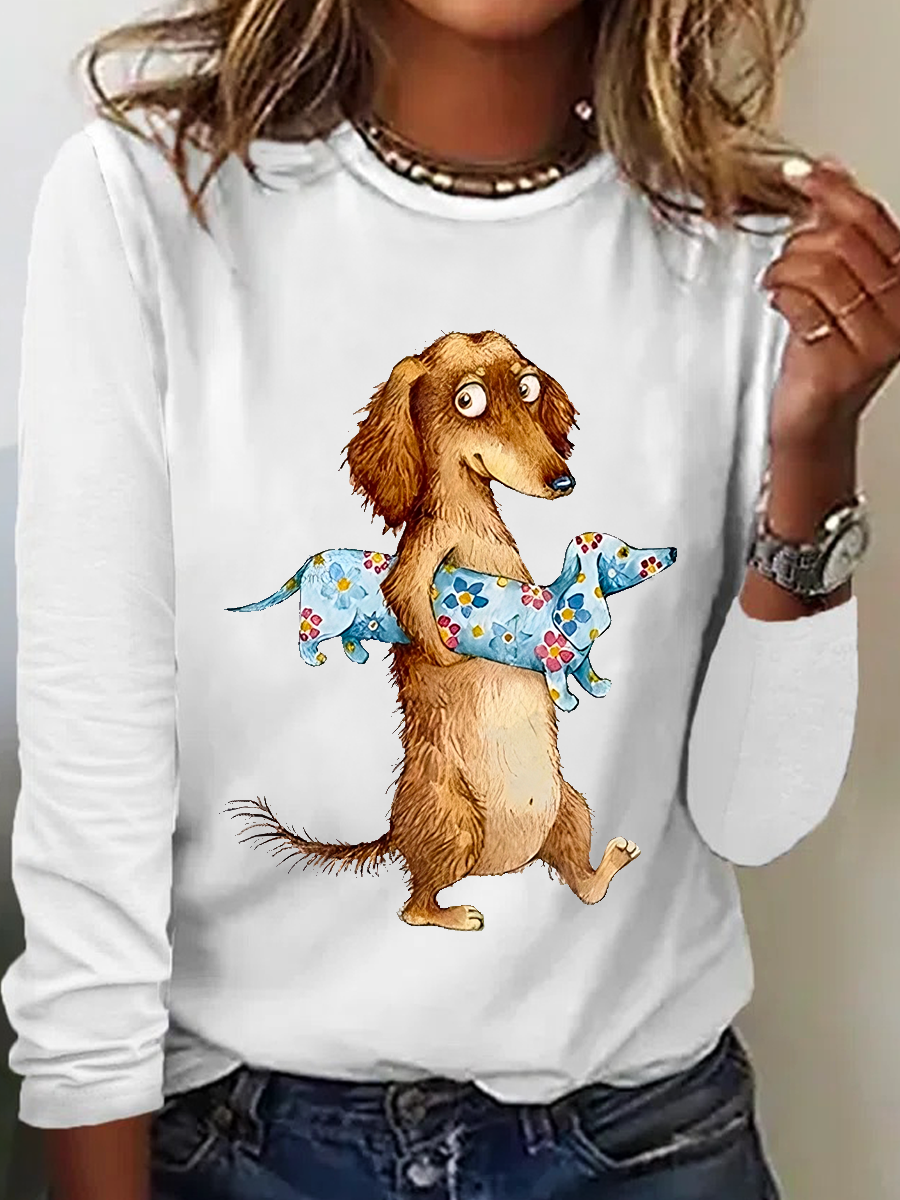 Funny Dog Cotton-Blend Casual Long Sleeve Shirt