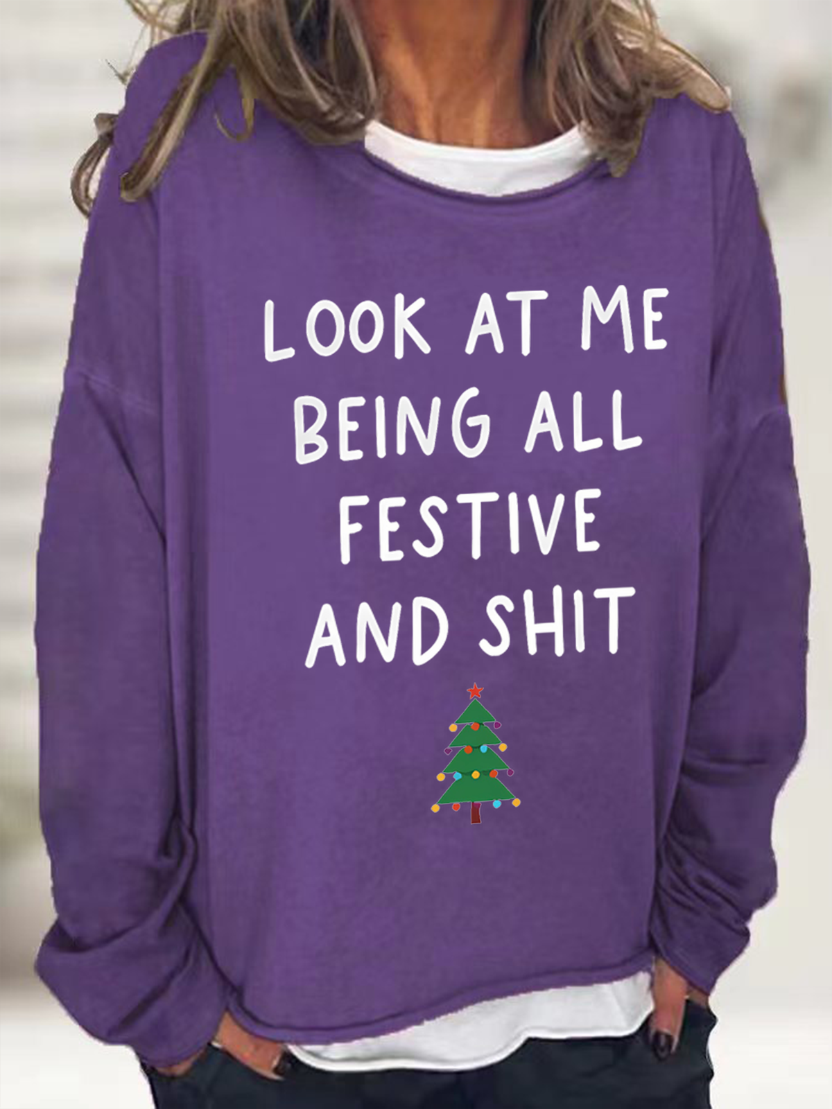Women's Christmas Casual Crew Neck Cotton-Blend Sweatshirt