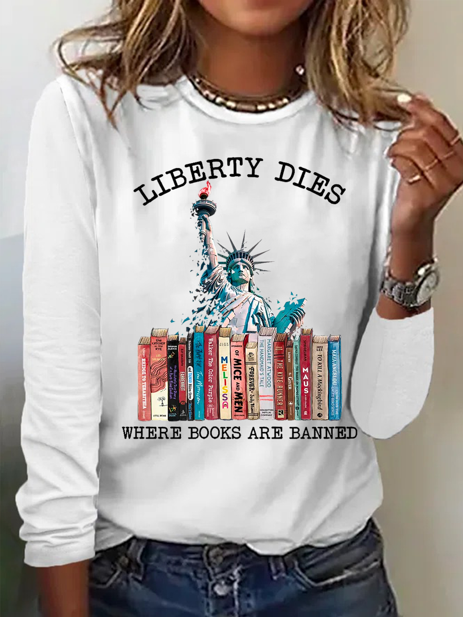 Liberty Dies Where Books Are Banned Book Lovers Casual Cotton-Blend Shirt