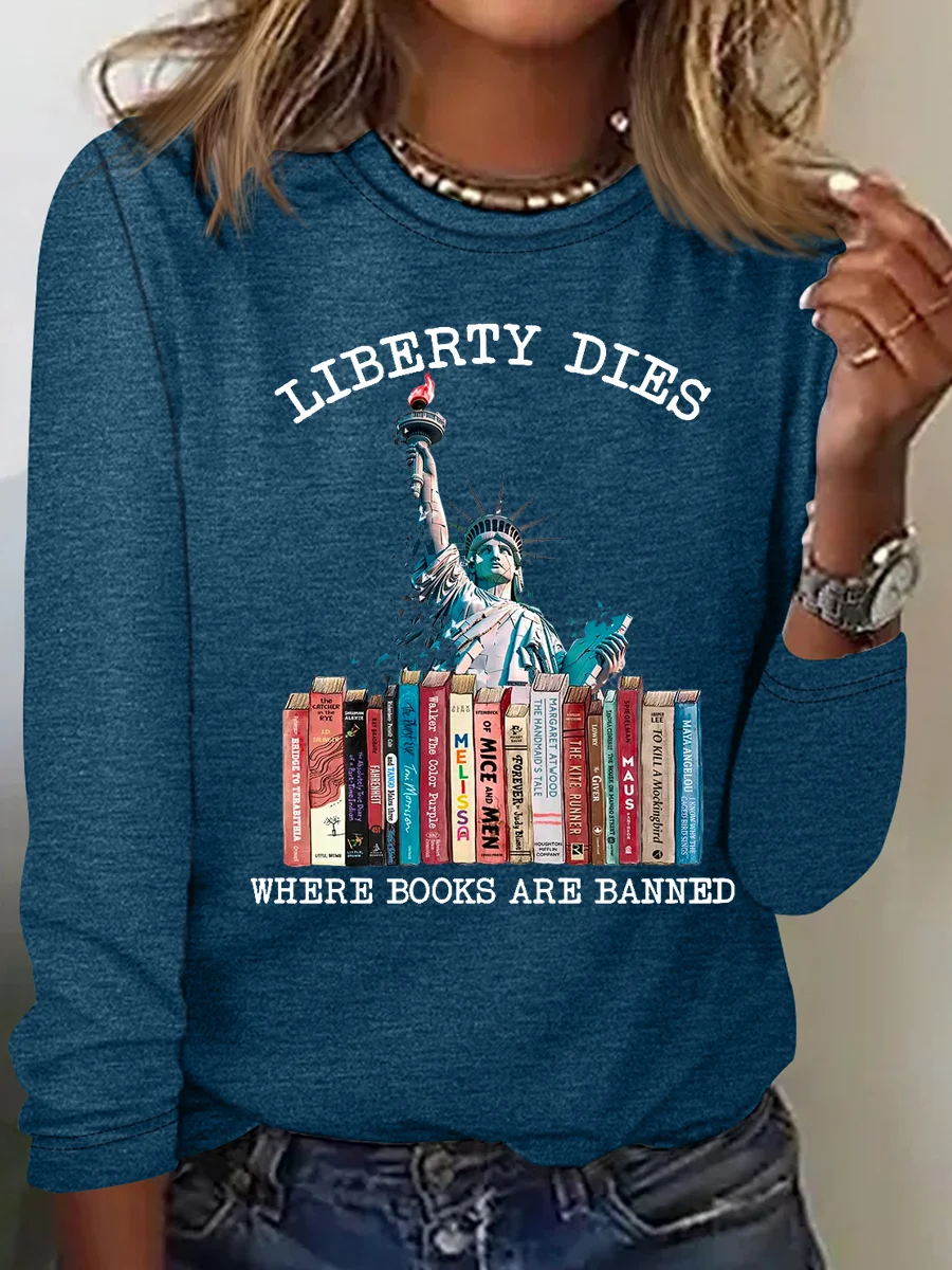 Liberty Dies Where Books Are Banned Book Lovers Casual Cotton-Blend Shirt