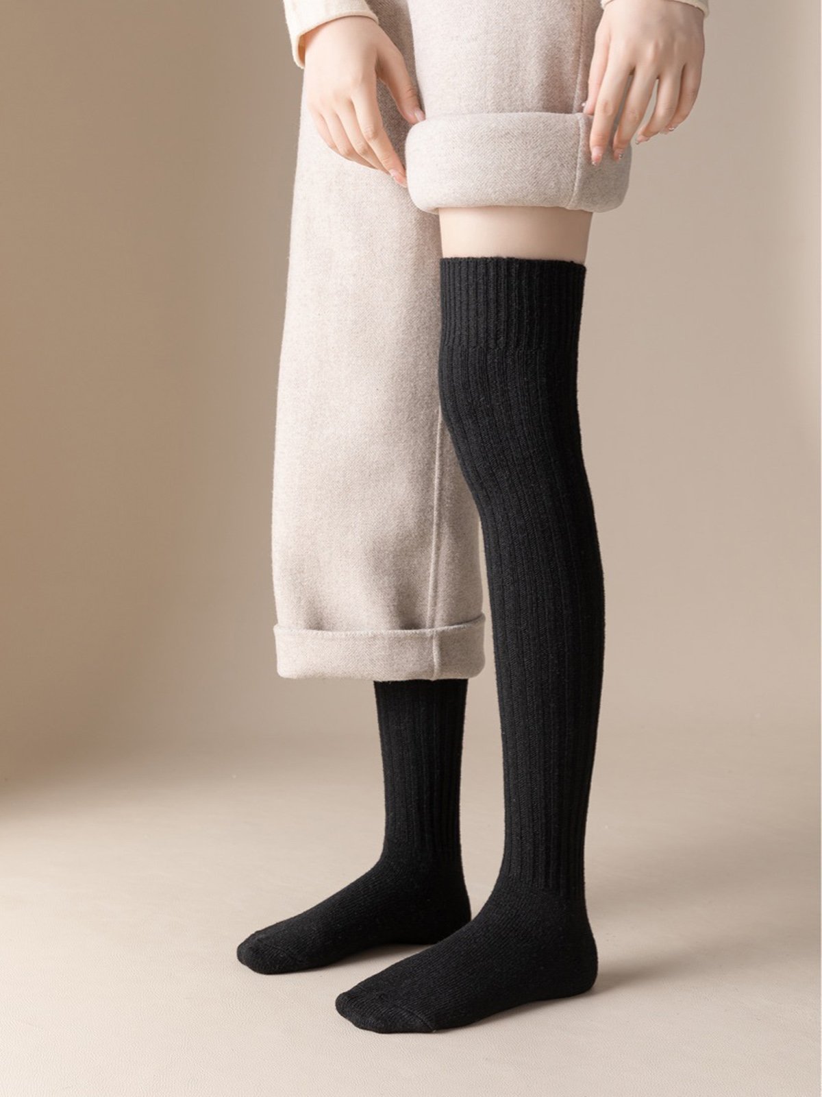 1pair Women High-Elastic Comfy Wool-Blend Over the Knee Socks