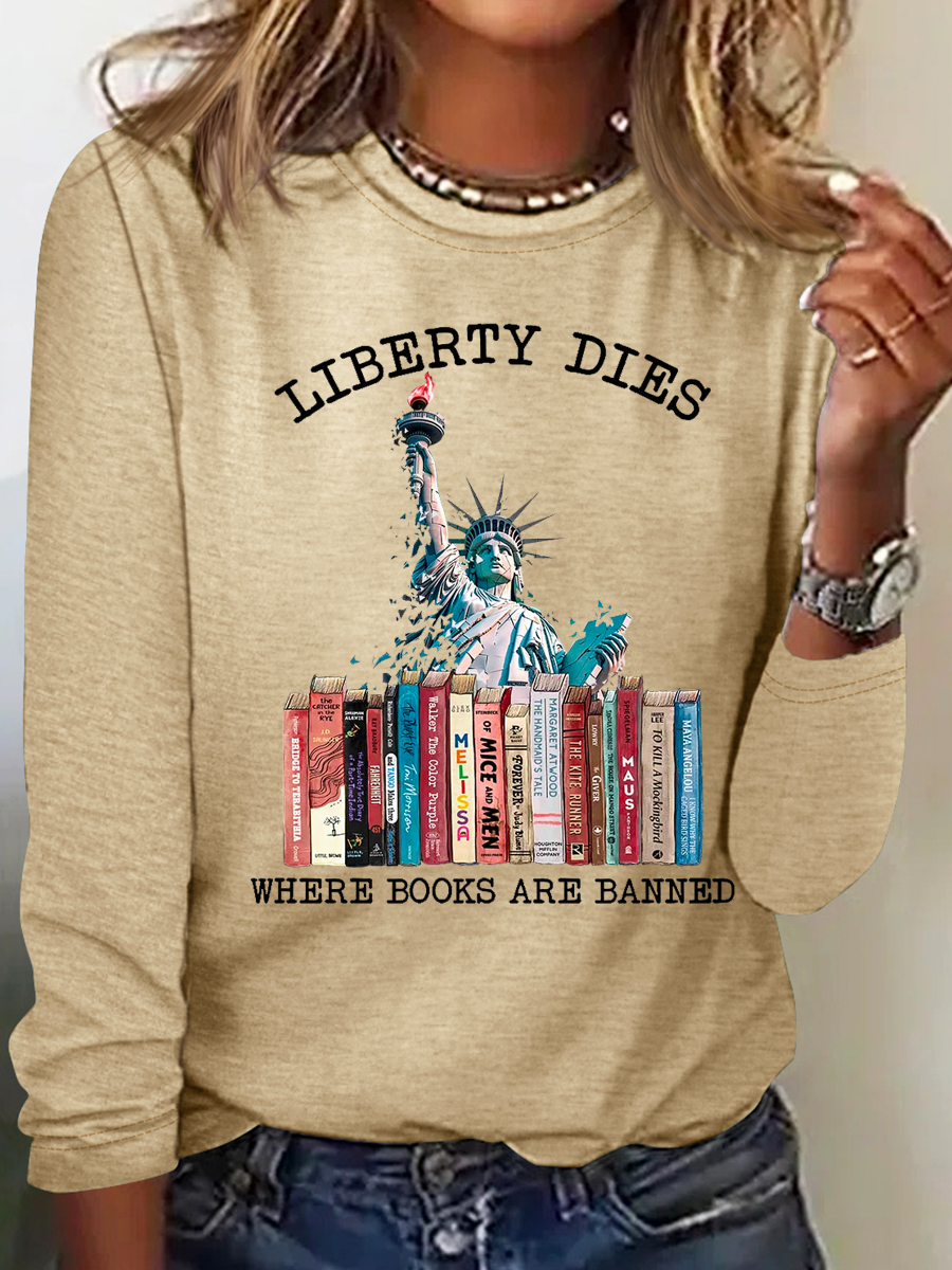 Liberty Dies Where Books Are Banned Book Lovers Casual Cotton-Blend Shirt