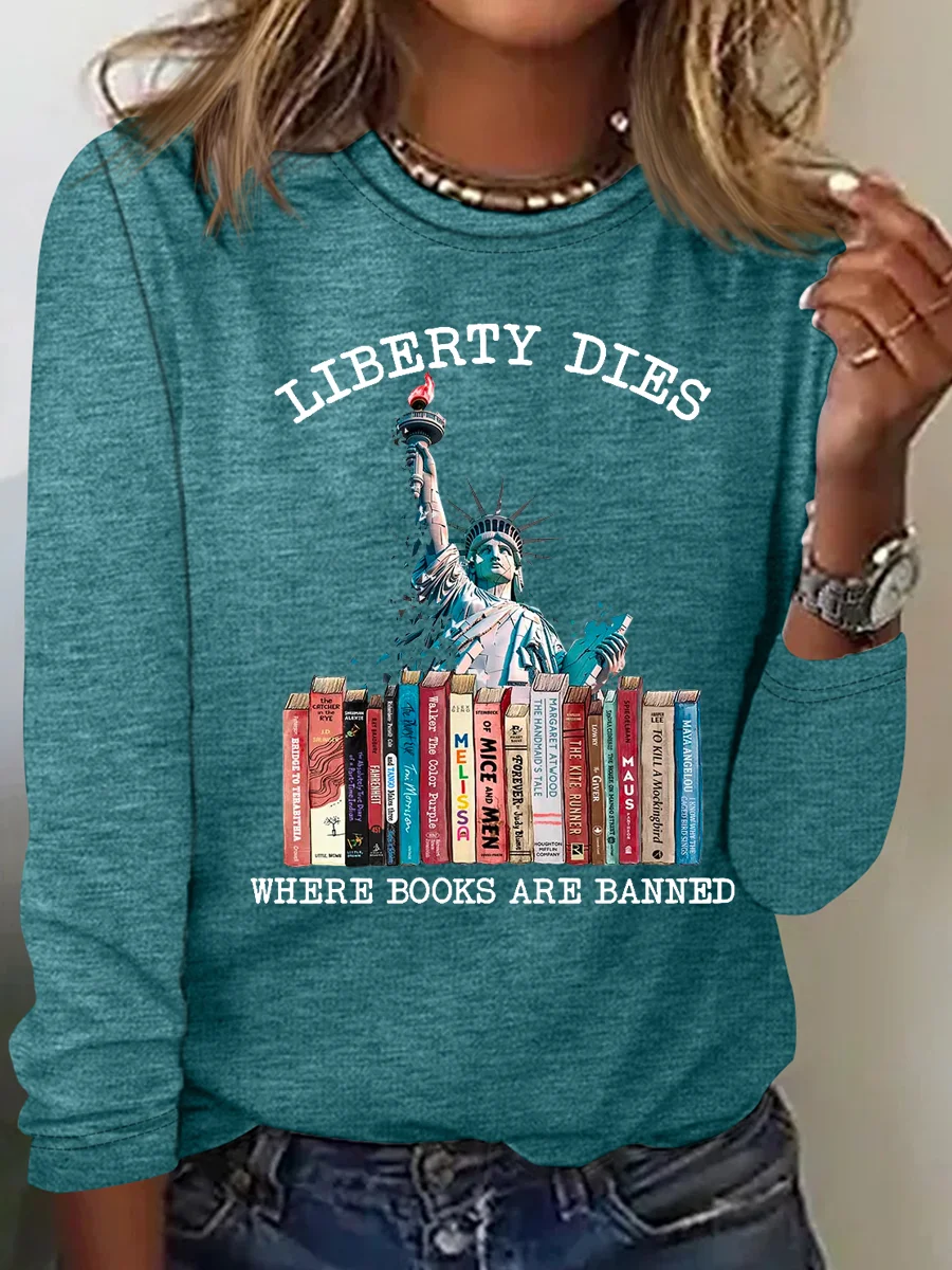 Liberty Dies Where Books Are Banned Book Lovers Casual Cotton-Blend Shirt