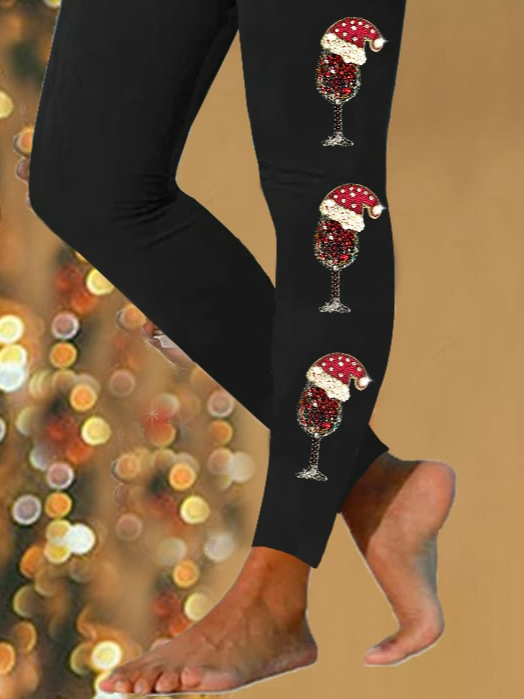Tight Knitted Christmas Wine Glass Casual Leggings